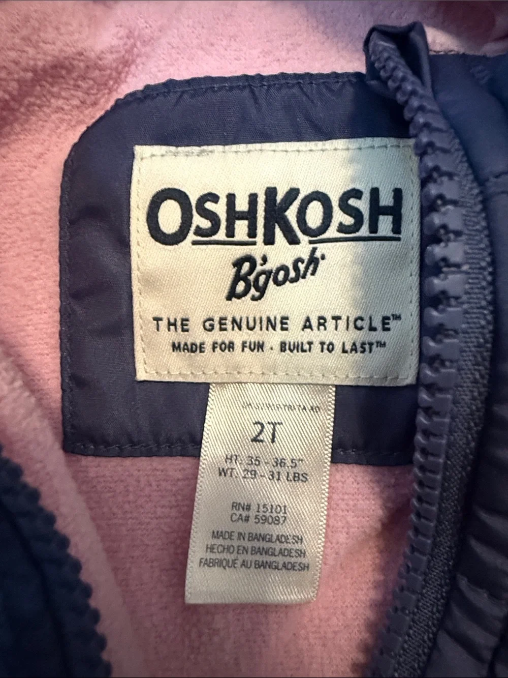 OshKosh B'gosh Navy Jacket with Pink Lining